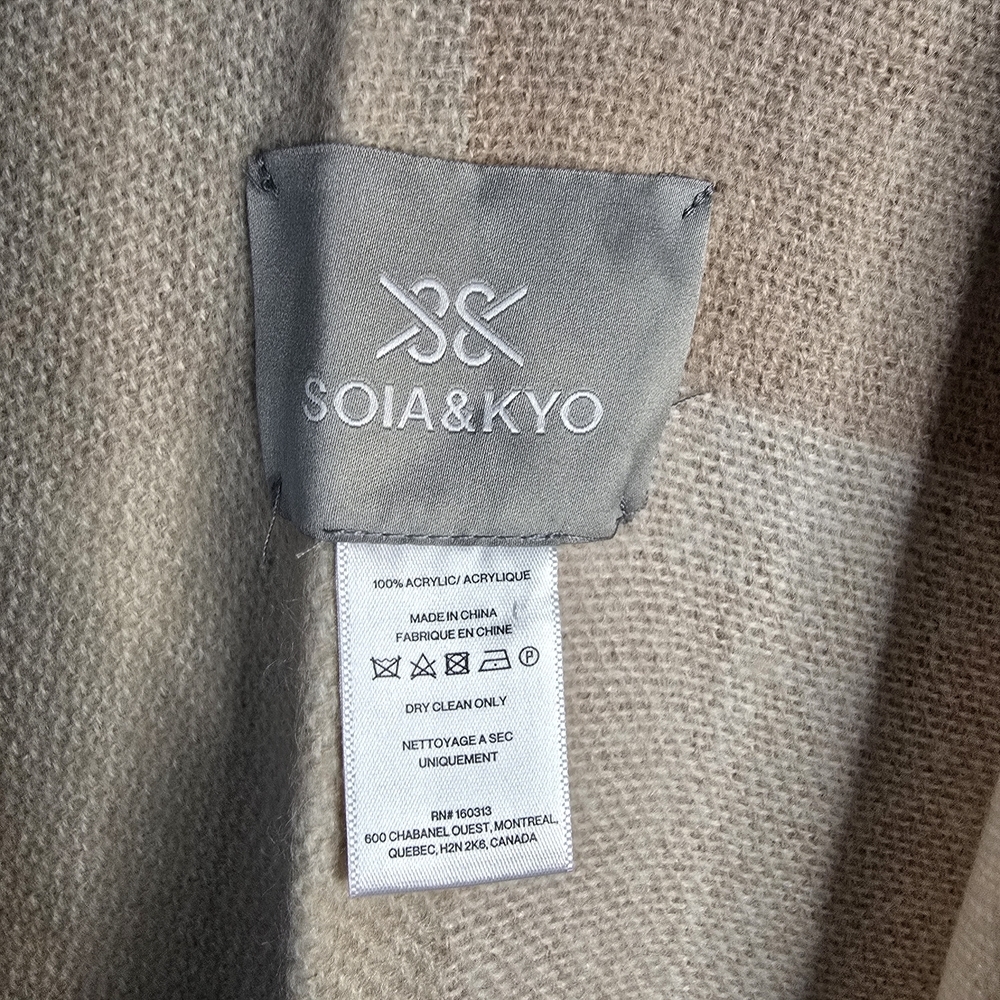 SOIA & KYO Scarfigan Cardigan Sweater Womens One Size OS Pink Beige Plaid Fringe - Picture 9 of 10